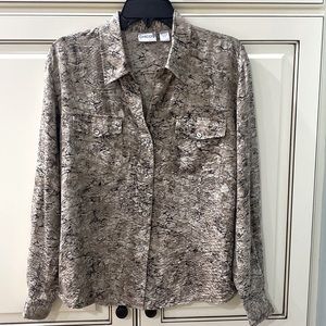 Chico’s Snakeskin Print Button Down Blouse Size 2 US Large Silk Blend